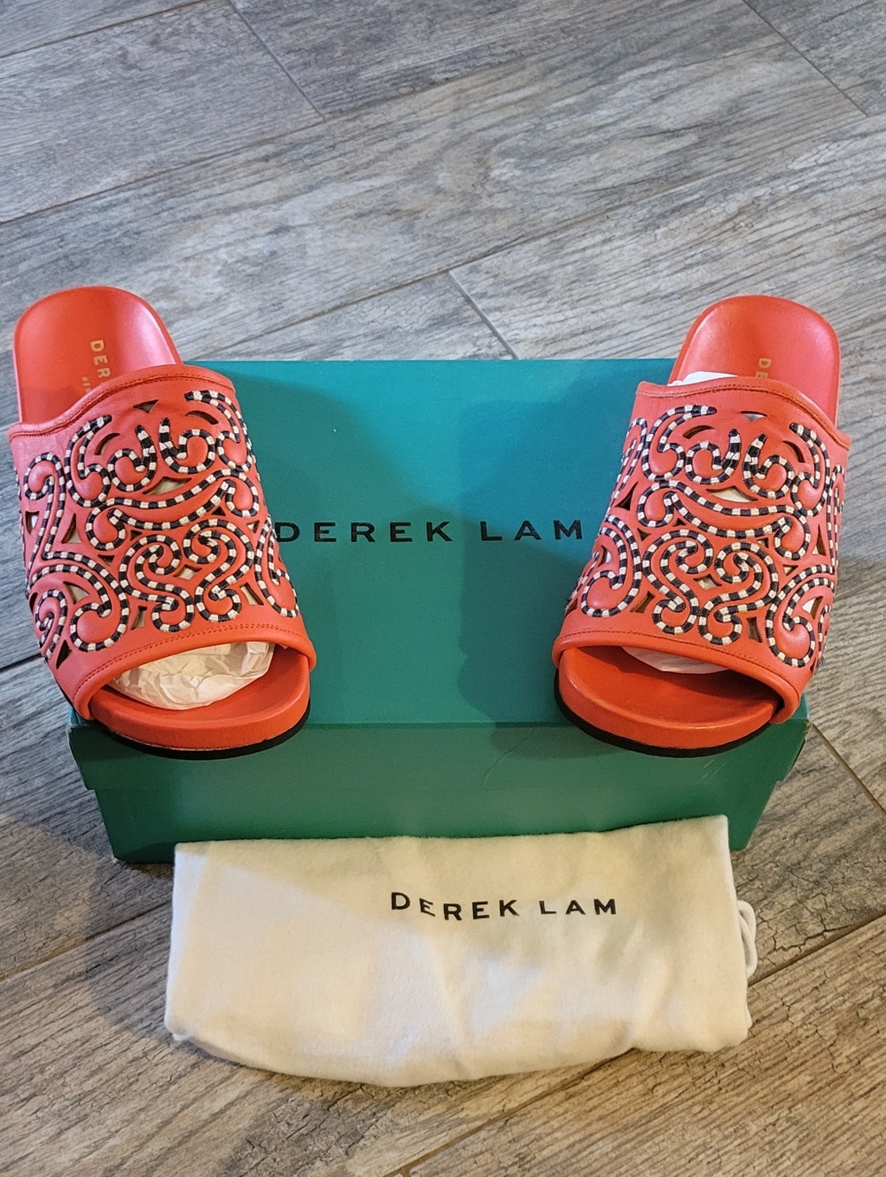 Derek Lam NY Handmade Italy Laser Cut Leather Sandals Slides Luxury Artisanal